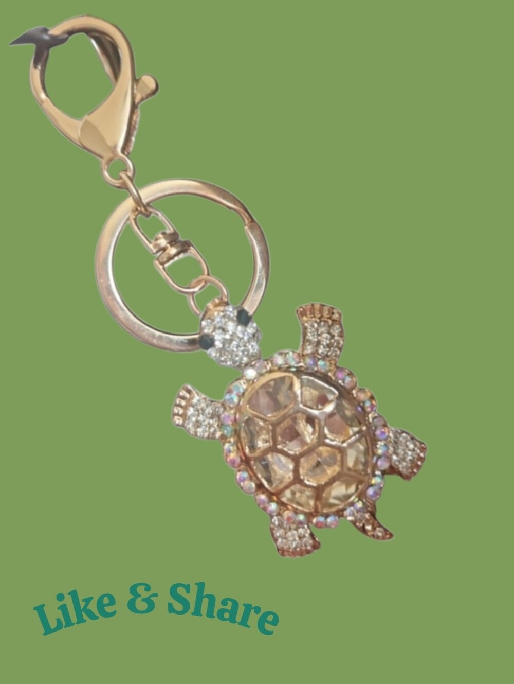 Turtle Rhinestone Keychain Or Bag Charm - Picture 2 of 2